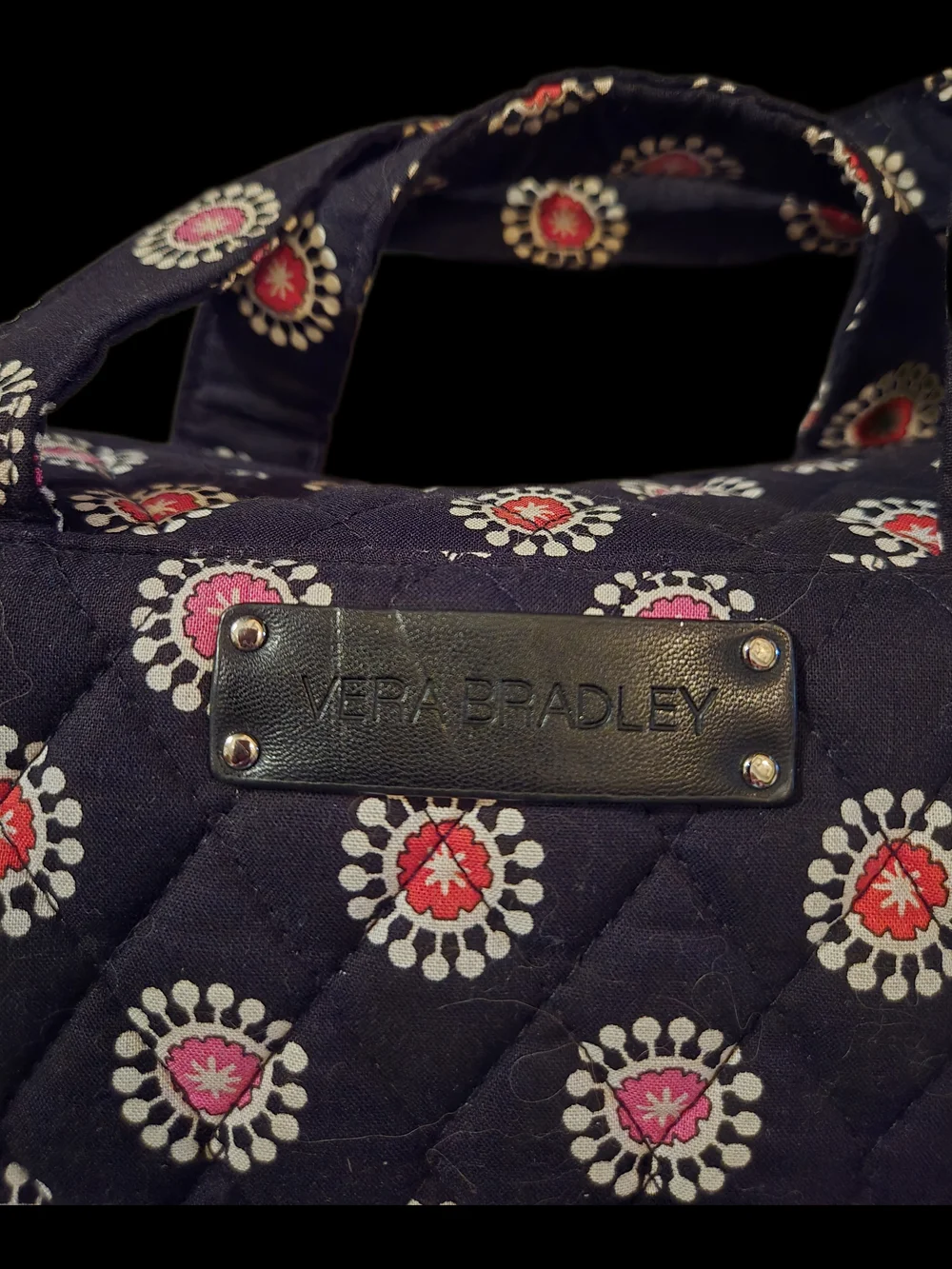 Vera Bradley Quilted Black Travel Organizer Bag with Pink Floral Medallions